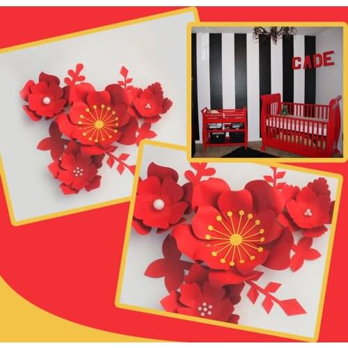 Handmade Red Easy Made DIY Paper Flowers Red Leaves Set For Nursery Wall Deco Baby Shower Girls Room Backdrop Video Tutorials