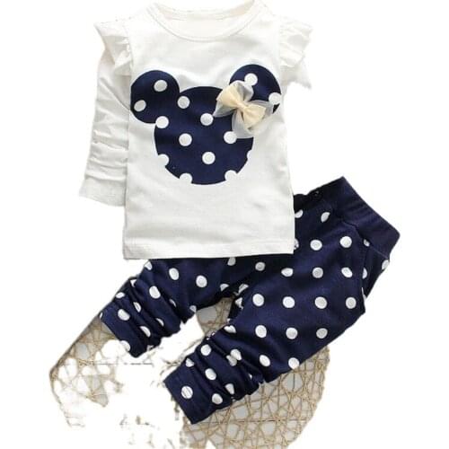 New Cartoon Childrens Clothing Explosion Girl Dot Set Small and Medium Baby Long Sleeve T Shirt +pant Two Pieces Sets 0-2 ages