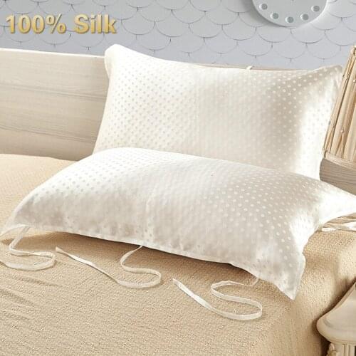 Single 1 Pcs 16 Mumi Pure Color Polka Dot Silk Pillow Towel 100% Soft Silkworm Silk Pillow Sangbo Satin 6 Bands