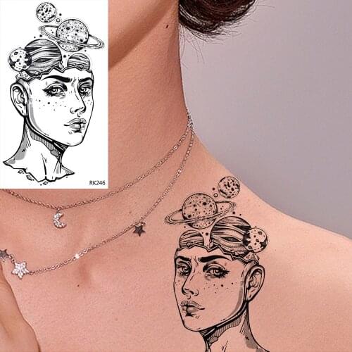 OMMGO illustration DIY Abstract Planets Man Temporary Tattoos Sticker Fake Tatoo Body Art Arm Tattoos Women Star Universe Tatoos