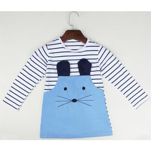 Mouse Girls Dress Long Striped Children Dresses Autumn Girl Jumpers Blouse Embroidery Top Quality