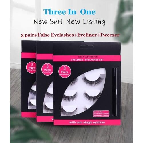 Eyeliner Long Lasting Waterproof Quick-dry Self-adhesive Eyeliner False Eyelashes Handmade Eyelashes 3 in1 Makeup Tools