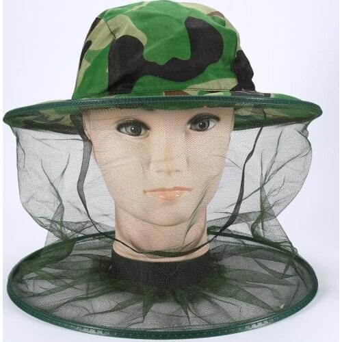 Outdoor Survival Anti Mosquito Bug Bee Insect Mesh Hat Camo Head Face Net For Fishing Hunting Hiking Walking Protector Equipment