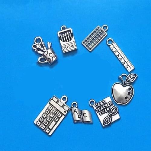 MIXED 30pcs Antique Silver Plated School Teacher Charm Collection