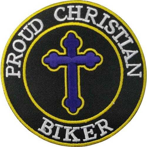 Proud Christian Biker Iron on Patches for Cloth Embroidered Applique Motorcycle Rider Accessories Decoration Jacket Custom Shirt