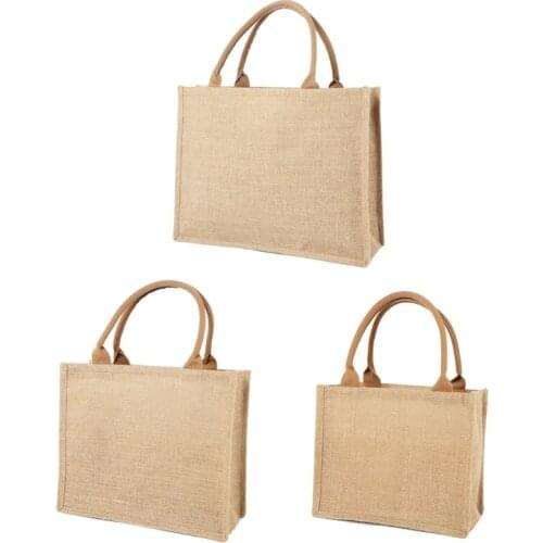 Jute Burlap Tote Large Reusable Grocery Bags with Handles Women Shopping Bag Beach Vacation Picnic Travel Storage Organizer 20CA