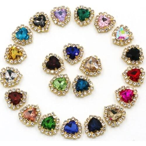Nail Decorations Heart Shape Crystal Glass Stones Gold Claw Cup Chain Rim Rhinestones Sew On Clothing/Wedding Dress/Shoes/Bags