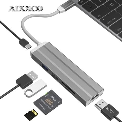 AIXXCO USB HUB USB C to HDMI Thunderbolt 3 Adapter for MacBook Samsung Galaxy S9 Huawei Mate 20 P20 Pro Type C USB 3.0 HUB