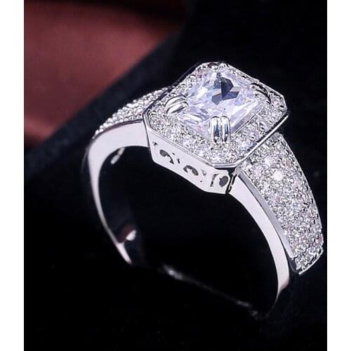 USTAR Luxury Square AAA cubic zirconia wedding rings for women fashion jewelry finger engagement rings female anel party