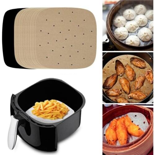 100pcs 6/7/8/9 Inch Air Fryer Liners Perforated Non-stick Mat Steaming Baking Cooking White Pot Oil Paper Accessories