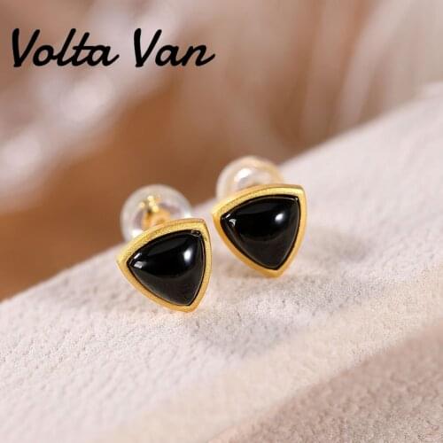 Volta Van 925 Sterling Silver Stud Earrings Natural Jade Geometric Elegant Fine Jewelry 2021 New Design Concise Women Earrings