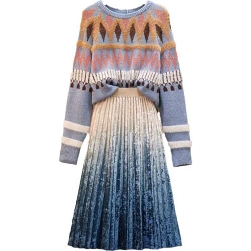 YUZACDWX Winter Thick Warm Sweater 2 Piece set Knitted Loose Pullovers+Pleated Skirt Set 2020 New Autumn two piece set women