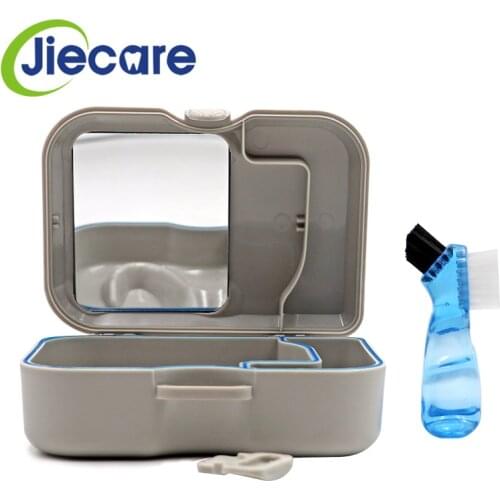 1 Set Dental Appliance Protable Denture Case Container False Teeth Storage Box With Mirror And Cleaning Brush Free Shipping
