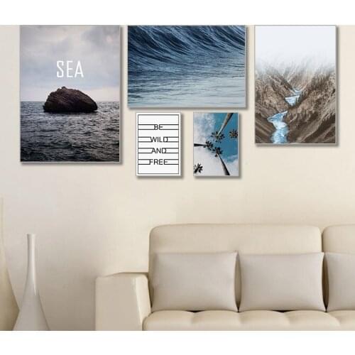 1PC Nordic Canyon Sea Sky Coconut Tree Landscape Wall Art Canvas Painting Poster Print Living Room Decoration Wall Picture