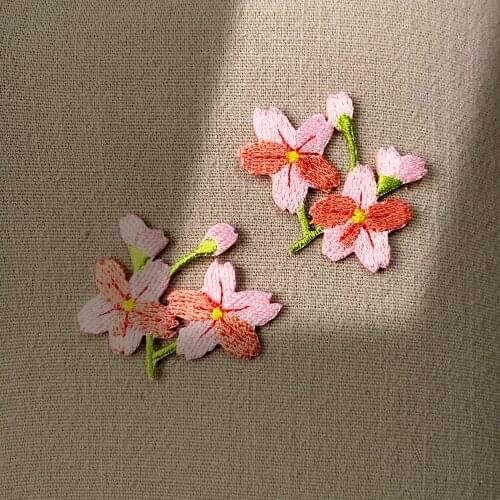 10PCS /lot small pink cherry flower embroidery patch Iron on patches for clothes with glue bag phone hat dress book DIY sticker