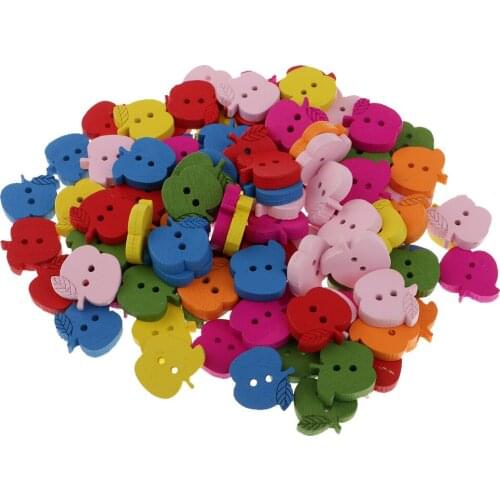 100 Pcs Colorful Shaped Wood Cute Buttons for Sewing Scrapbook Craft