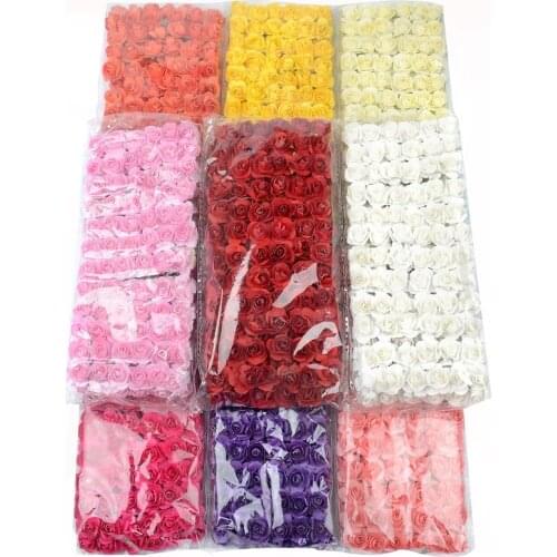 144pcs/lot Artificial Flower Mini Paper Rose Handmade For Wedding Decoration DIY Wreath Scrapbooking Craft Cheap Fake Flower