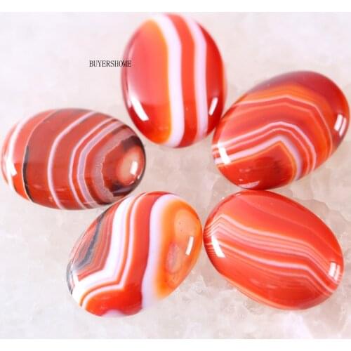 18x25MM&15x20MM CAB Cabochon 5Pcs Oval Natural Stone Bead For Making Necklace Bracelet Earrings Orange Red Veins Onyx K580