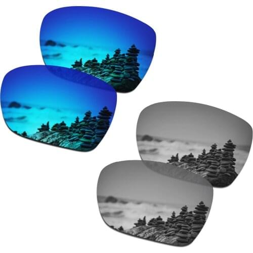 SmartVLT 2 Pairs Polarized Sunglasses Replacement Lenses for Oakley Deviation Ice Blue and Silver Titanium