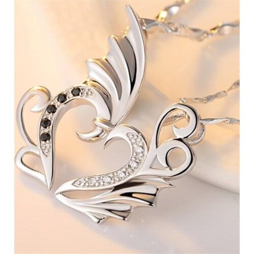 2Pcs Set Creative Angel Wings Splicing Heart Shape Couples Pendant Clavicle Chain Necklace Fashion Jewelry Gifts For Lovers NL02