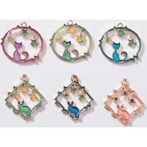 25MM 24Pack/Pack Animals Cat Rabbit KC Gold Alloy Colorful Glazing Jewelry Pendants Jewellery Charms