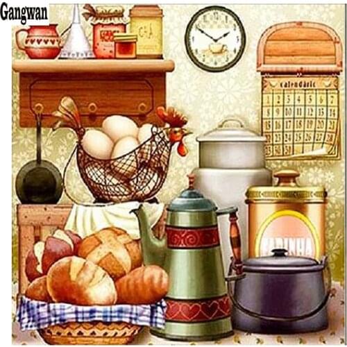 Diamond Painting Full Drill Bread eggs tableware Diamond Mosaic Kitchen decor Embroidery Square Picture Of Rhinestones