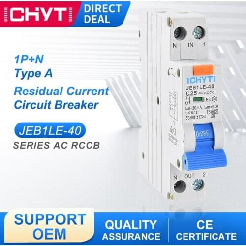 JEB1LE-40 RCCB ELCB Mini 16A 32A 230V 30mA 6KA 18mm 1P+N Residual Current Circuit Breaker with Leakage Protection
