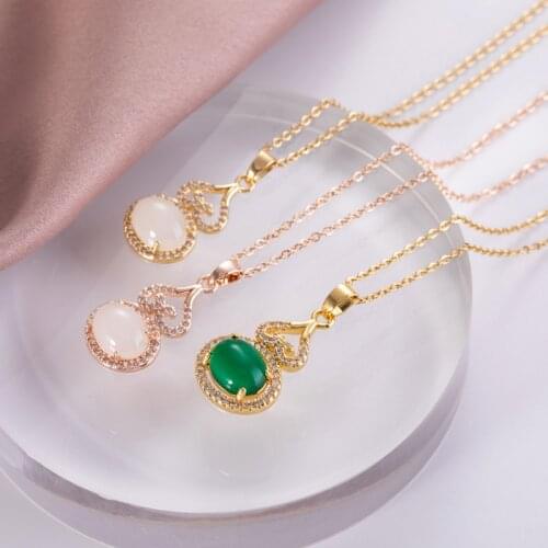 High Grade Gourd Crystal Pendant Necklace Stainless steel Chain For Women Girls Geometric Copper Charms Choker Jewelry Gifts