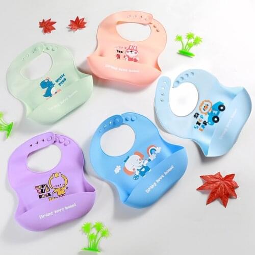 Baby Silicone Bibs Waterproof Newborn Feeding Saliva Towel Cartoon Print Dinosaur Kids Adjustable Infant Burp Cloths Bandana