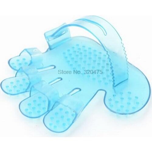 By dhl 200pcs Pet Dog Cat Grooming Shower Bath Massage Brush Comb Hand Shaped Glove Comb Blue Pink