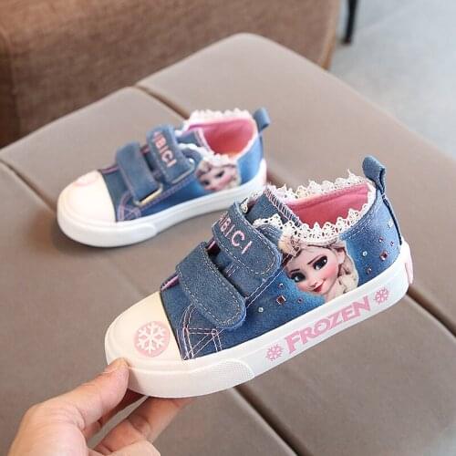 Disney Frozen Princess Canvas Children Shoes Sneakers Elsa Anna Kids Shoes For Girls Denim Running Sport Baby Sneakers Shoes