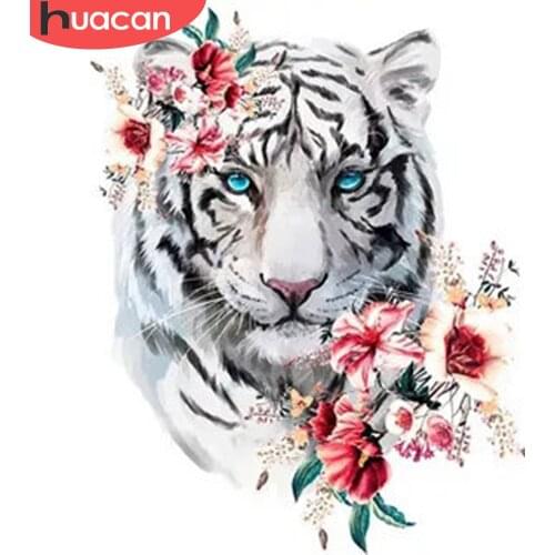 HUACAN Painting By Number Tiger Animal Kit Hand Painted DIY Frame Oil Painting Flower Unique Gift For Home Decor 50x65cm