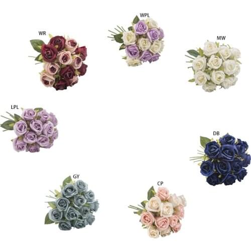 Imitation Silk Artificial Rose Flower 12 Heads Vintage Bouquet for Bridal Bridesmaid Wedding Party Props Garden Home Decoration