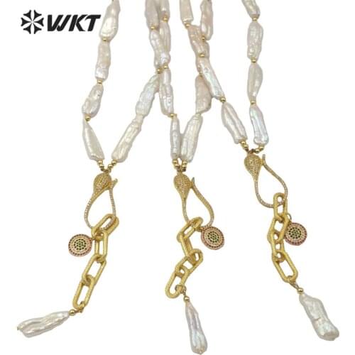 Jn110 Amazing super nobal freshwater pearl necklace, women handmake long stick pearl choker necklace