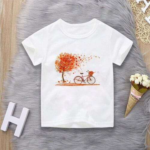 Summer White Girl Clothes Boys T Shirts Leaves Heartbeat Novelty Pattern Cartoon Girls Tshirt Crew Neck Short Sleeve Kids Shirt