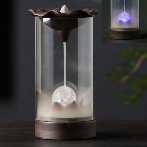 Lotus Leaf Light Ball Acrylic Cover Incense Burners Backflow Censer Ornament Teahouse Home Decor Gift