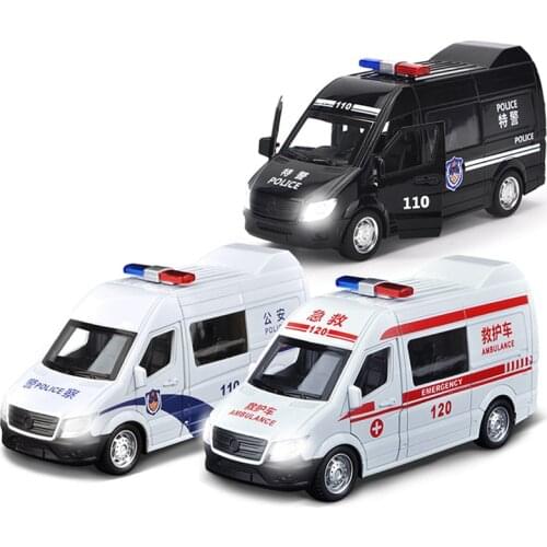 Sound Light Ambulance Police Car Model Pull Back Alloy Diecast DHL Ambulance Fire Vehicle Police Truck Toy for Boy Children Y177