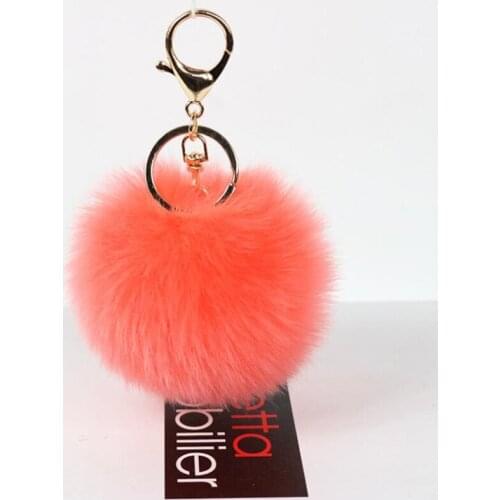 JINGLANG Gold Color Lobster Clasp Metal Keyring Dangle Artificial Rabbit Fur Ball Charms Keychains For Women Handbag Jewelry