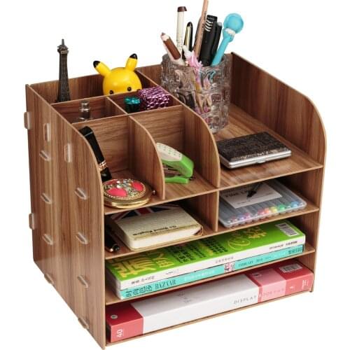 Multi-Function Wood Desk Organizer Document File Storage Rack Desktop Home Office Wood Stationary Book Shelf Pen Pencil Holder