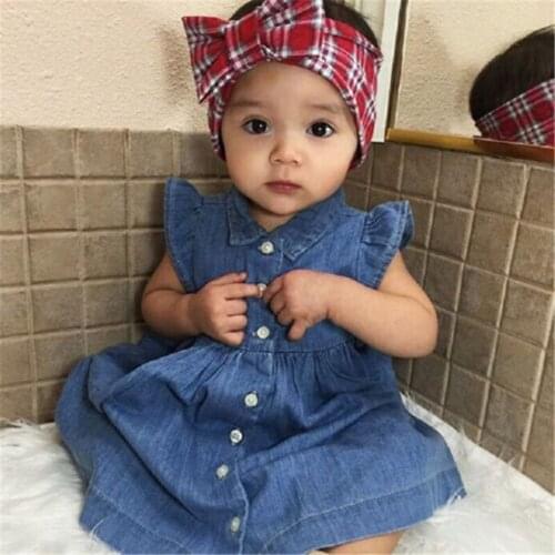 Fashion Baby Girls Dress Toddler Kids Denim Blue Dresses Summer Cute Fly Sleeve Sundress Party Kids Wear Kids Clothing