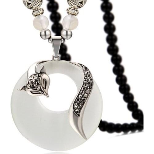 Fashion Fun Fox And Opal Pendant Necklace For Women Fine Sweater Dress Necklace Jewelry