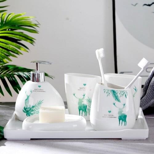Elk Ceramic Bathroom Accessories Set Wash Tray 6-7pcs/Set-Ceramic Soap Dish Toothbrush Holder Lotion Bottle Kit-Home Decoration