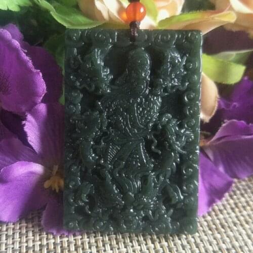 Natural HeTian Jade Nine Dragon Guan Yu Jade Pendant Jewelry Lucky Exorcise Evil Spirits Safety Auspicious Amulet t Fine Jewelry