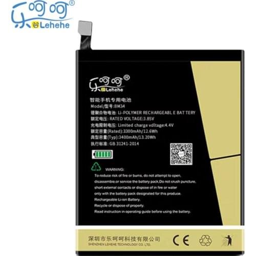 LEHEHE Battery for Xiaomi Mi Note Pro 4GB RAM BM34 High-capacity Version 3400mAh Smartphone Replacement Bateria with Tools Gifts