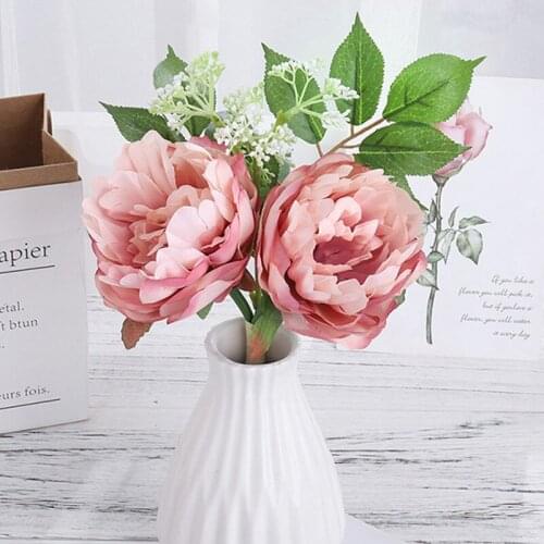 Autumn White Large Peony Artificial Silk Flower Bouquet Vase For Wedding Decoration High-Quality Outdoor Decor Fake Flowers Bulk