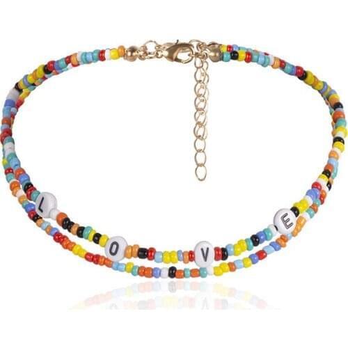 2 Pcs Africa Beads Necklace for Women Initial Charm Choker Necklace Womens Short Neck Chains Boho Chocker Summer Beach Jewelry