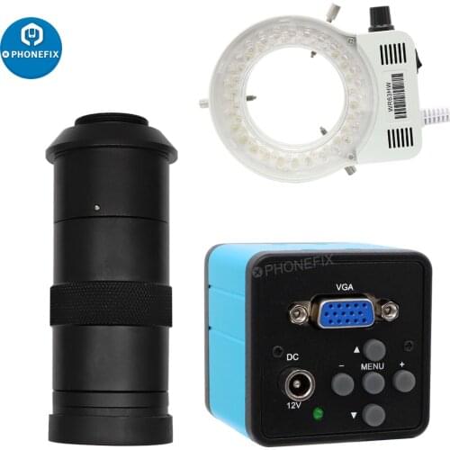Full HD Industrial 1080P VGA Video Microscope Camera Zoom 130X 200X C mount Lens for Phone SMD Inspection PCB Soldering Repair
