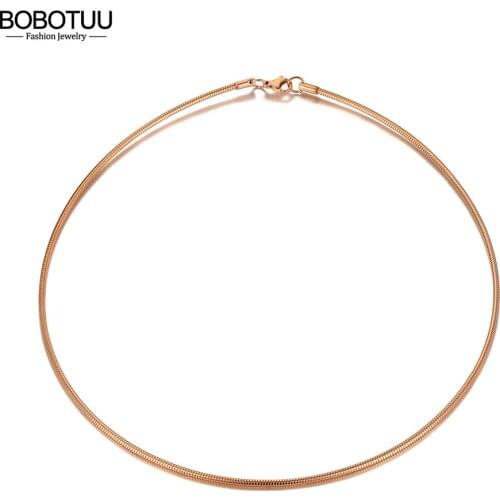 BOBOTUU Simple Bohemia Design Rose Gold Pendant Torques For Women Girls Trendy Titanium Stainless Steel Office Necklace BN20177