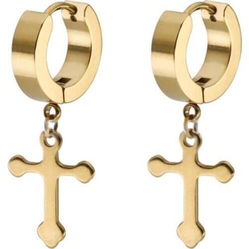 Earrings Stainless Steel Cross Pendant Double-sided Earrings Korean Titanium Steel Jewelry Classic Pop Earrings