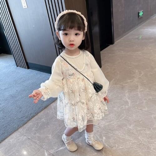 Toddler Girl Mesh Dresses Pearls Dress Girls Floral Kids Dresses Lace Clothes Girl